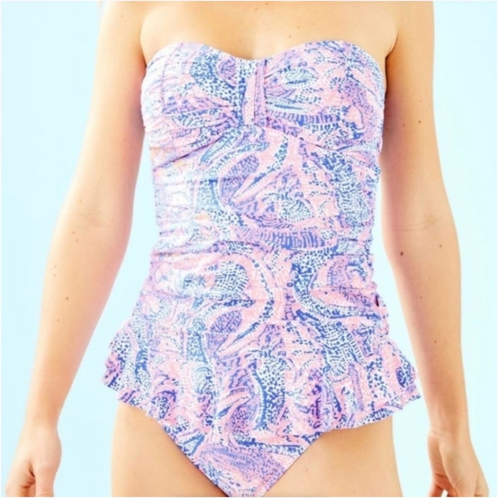 Lilly Pulitzer Coastal Blue Maybe Gator tankini - Picture 2 of 8